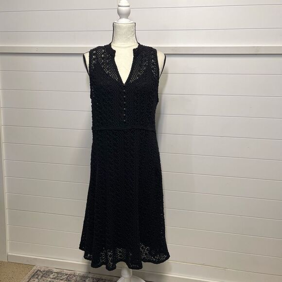 Meadow Rue by Anthropologie Black Sleeveless Crochet Dress Size 12 - Picture 2 of 16